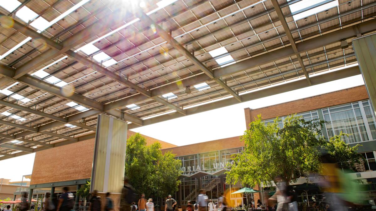 Sample of Arizona State University campus architechture featuring the plaza at Memorial Union