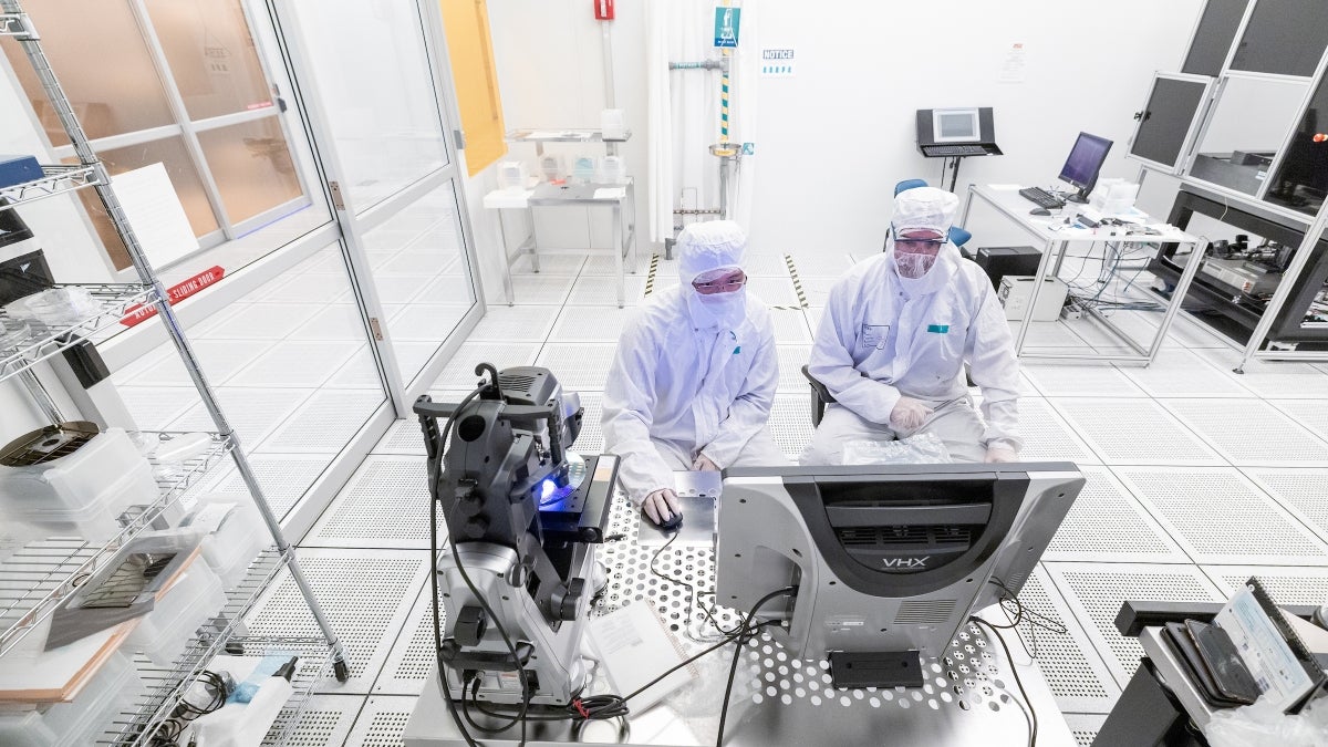 People working in a chip lab.